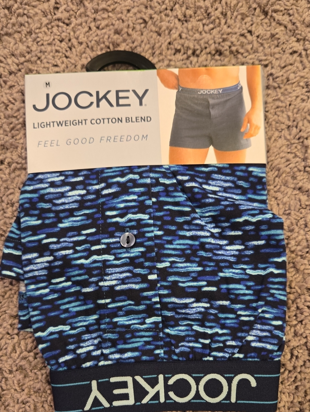 Jockey Men’s Navy and Light Blue Patterned Cotton Blend Shorts